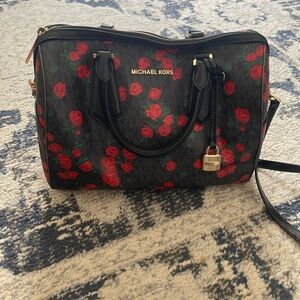Michael Kors Black and Red Floral Women's Bag